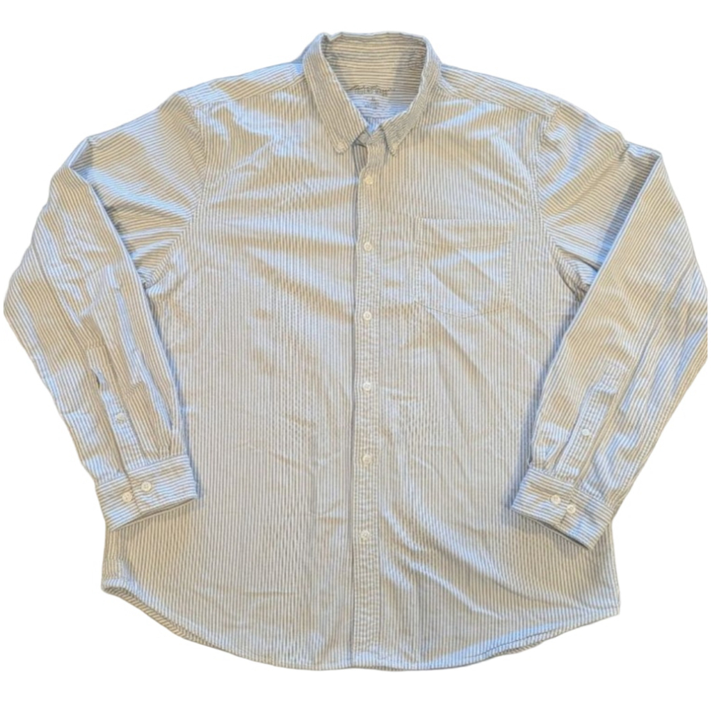 Men's Eddie Bauer XL White & Blue Striped Casual Button Down Shirt